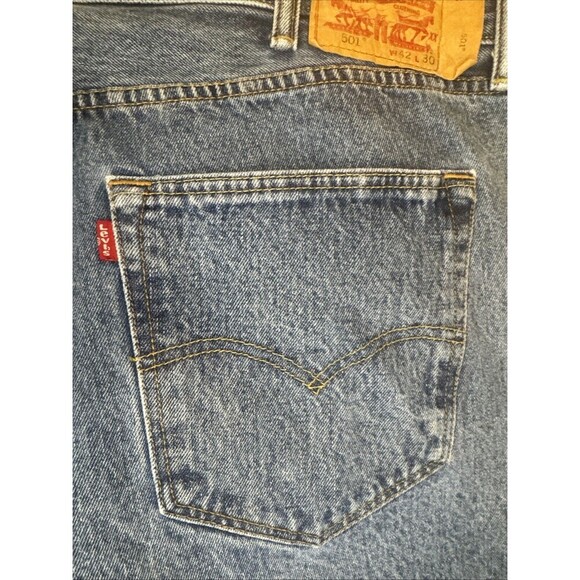 Levi's 501 Men’s Blue Denim Jeans Size 42x30 Button Fly Medium Wash - Picture 7 of 11